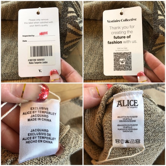 ALICE BY TEMPERLY “Ritz” Art Deco Beige & Bronze Shimmer Geometric Print Dress M - Picture 11 of 14